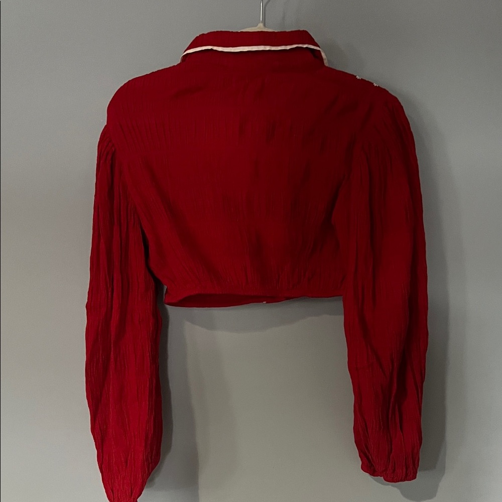 Urban Outfitters Red and White Embroidered Crop Top - Picture 6 of 8